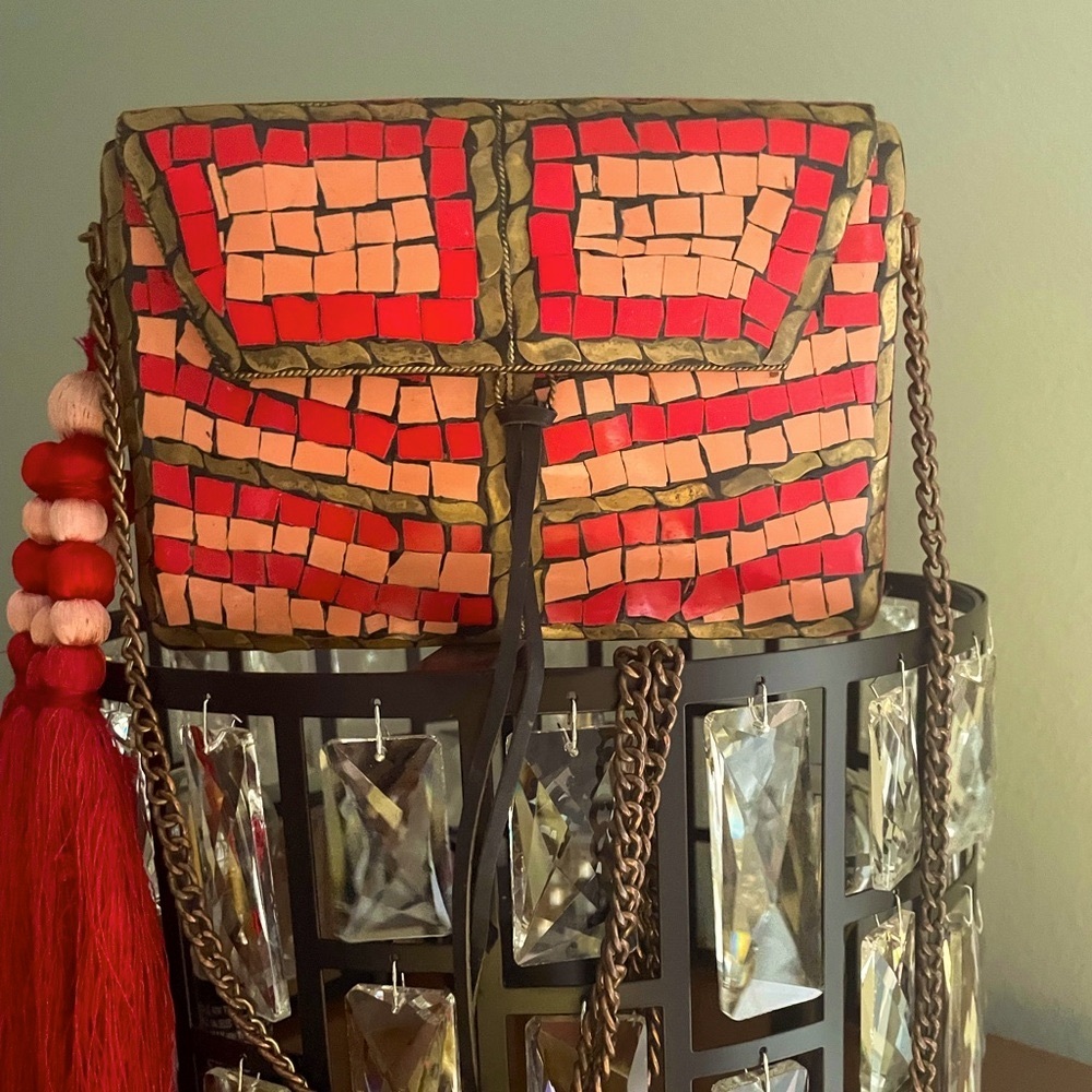 Sam Edelman Iron Tarian Handbag Gold Red Pink Mosaic Crossbody